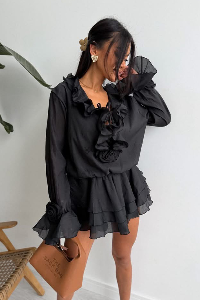 Sukienka mini z falbanami Ruffle Rose czarna