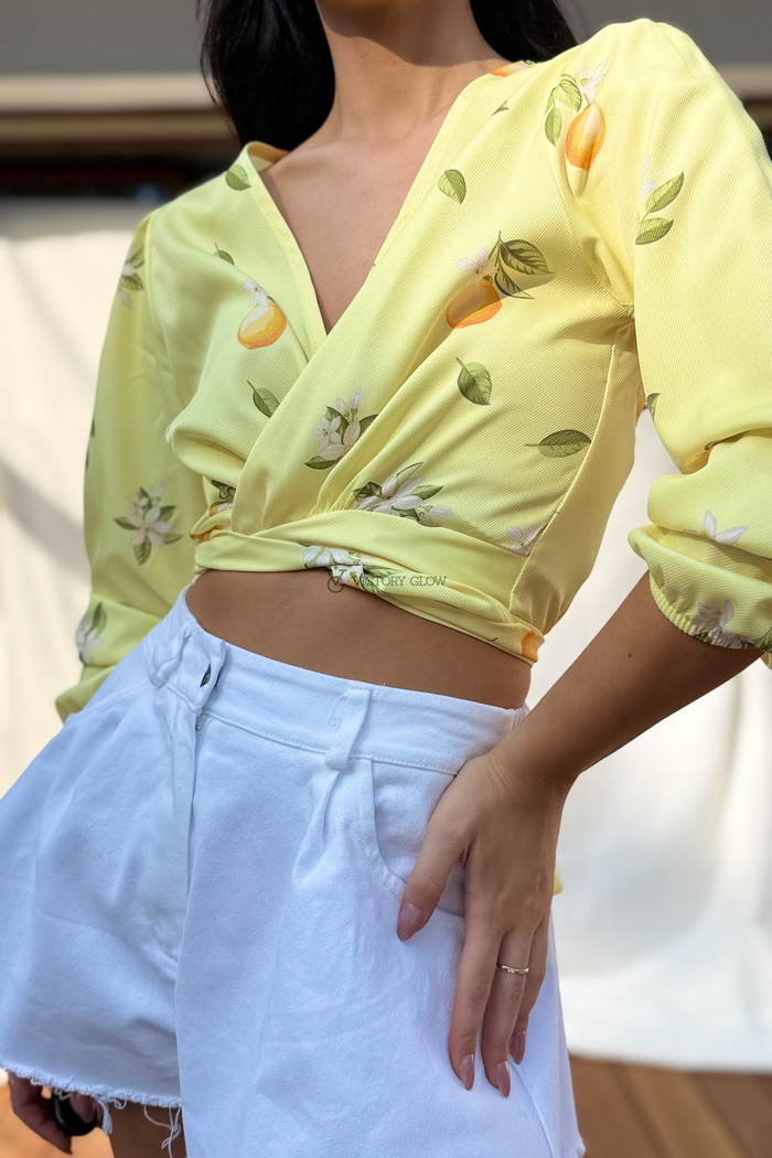 Bluzka wiązana z długimi rękawami Mrs Orange żółta