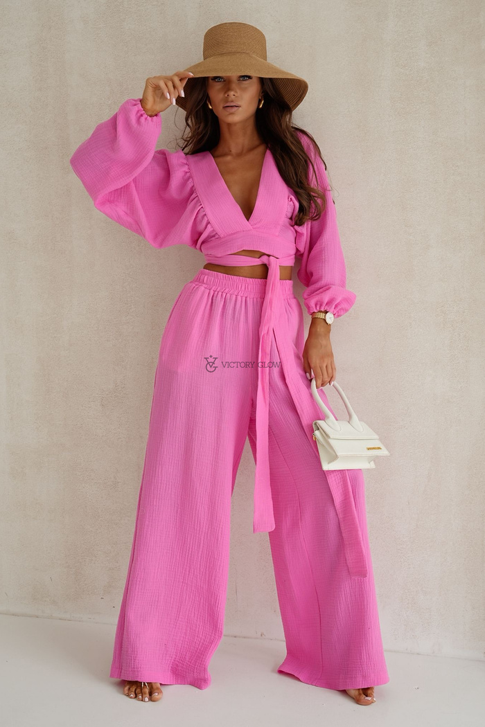 Muślinowy komplet Pola różowy