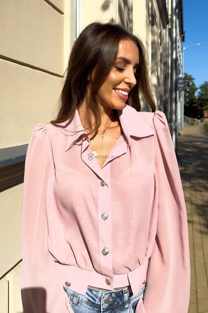 Krótka szyfonowa koszula La Perla pudrowy róż 