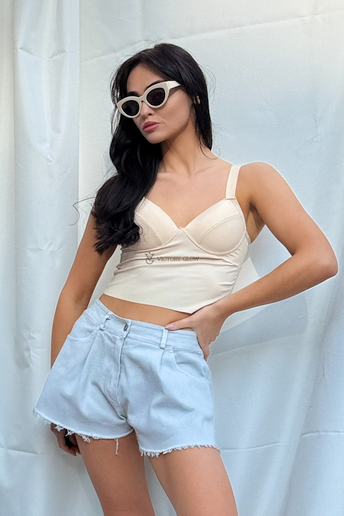 Dopasowany krótki top Leah  beżowy