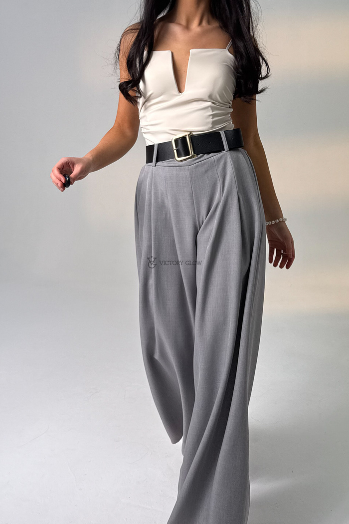 Spodnie szerokie wide z paskiem Tailor  szare