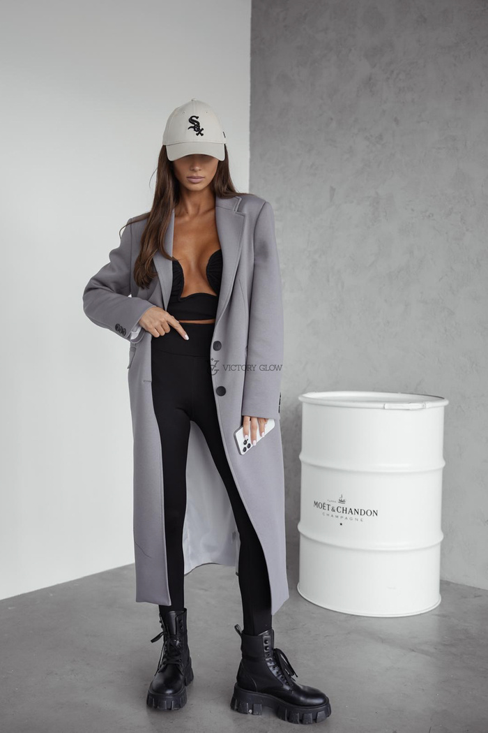 Długi płaszcz wiosenny Gamma szary