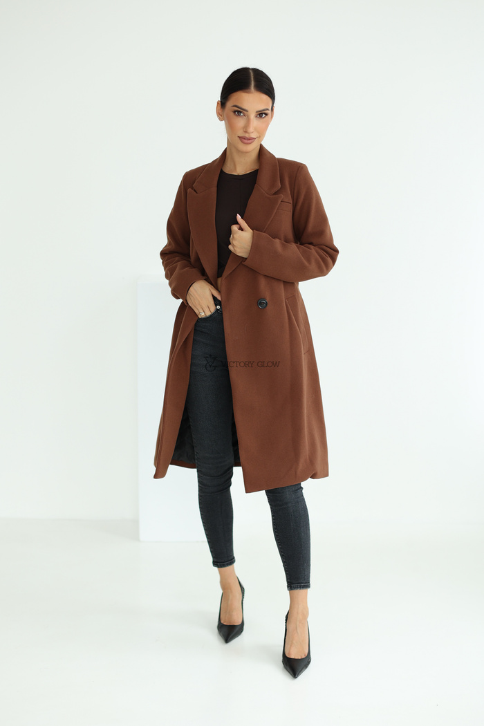 Elegancki płaszcz z paskiem Klara brązowy