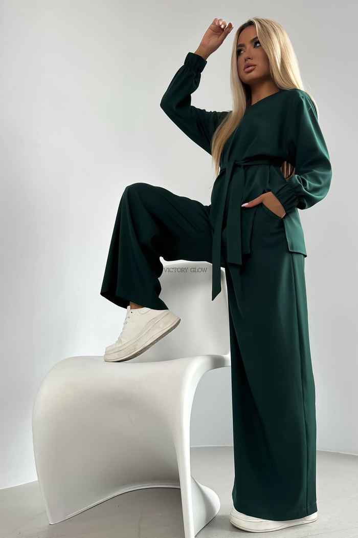 Komplet bluzka i szerokie spodnie zielony 