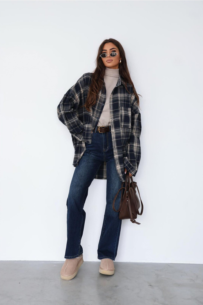 Koszula oversize w kratę Demi granatowa