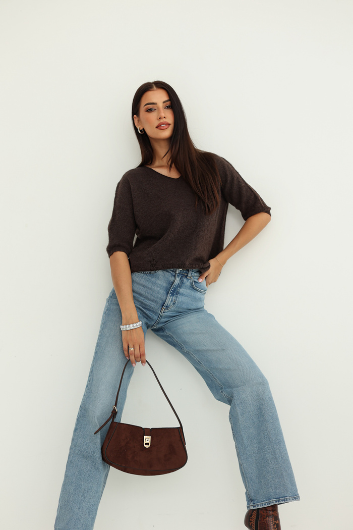 Miękki sweter Baby Alpaka z rękawem 3/4 czekoladowy