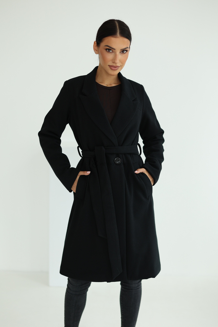 Elegancki płaszcz z paskiem Klara czarny