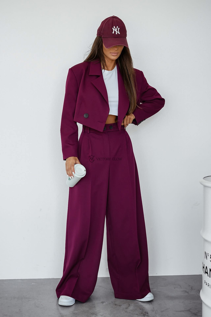 Eleganckie szerokie spodnie Darling bordowe