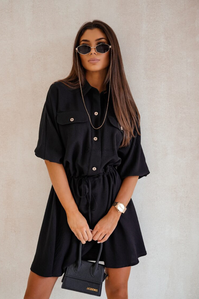 Koszulowa sukienka boho oversize Miriam czarna