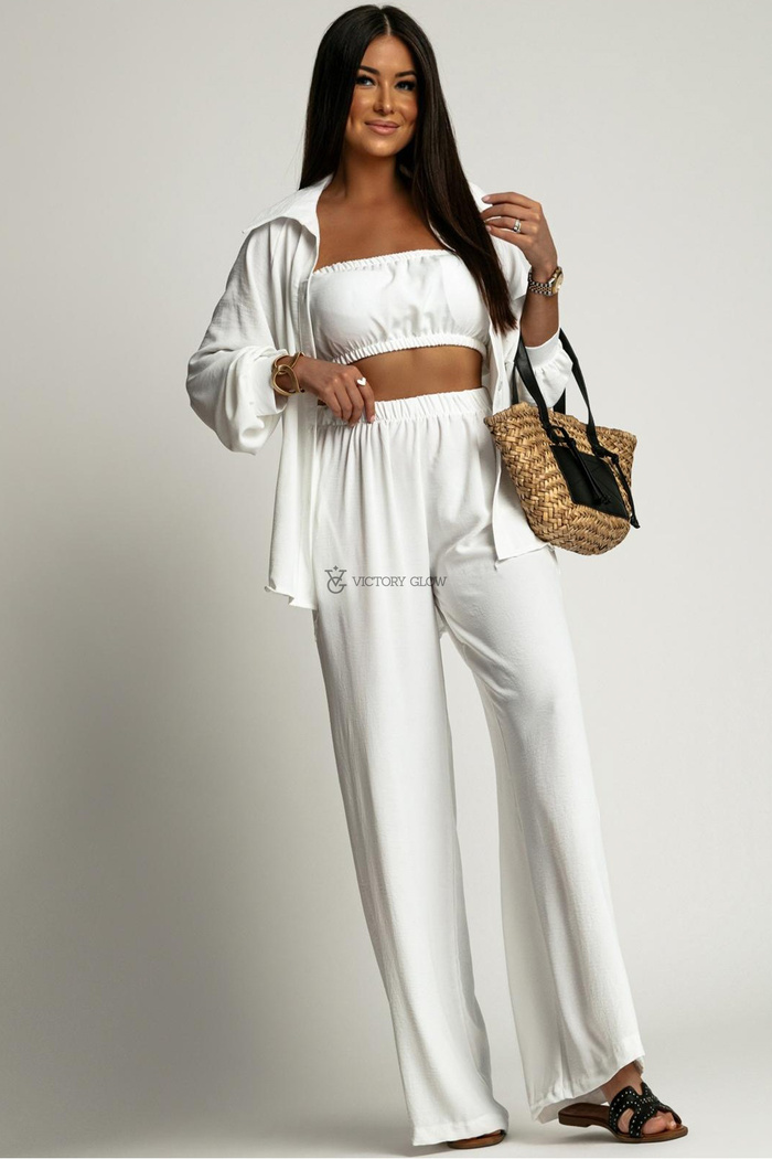 Komplet spodnie koszula opaska Kyli biały