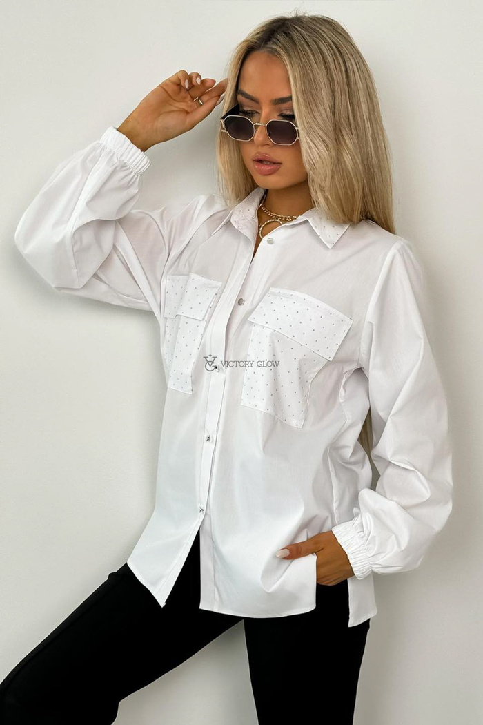 Klasyczna koszula ze sztrasami  biała