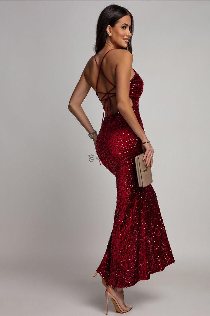 Sukienka cekinowa z odkrytymi plecami Nina bordowa