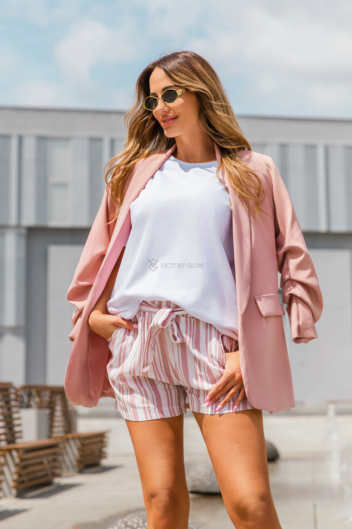 Krótkie spodenki w paski Jurlina biało-różowe