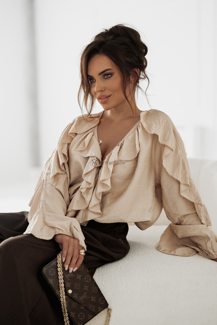 Koszula oversize z falbanami Ella beżowa