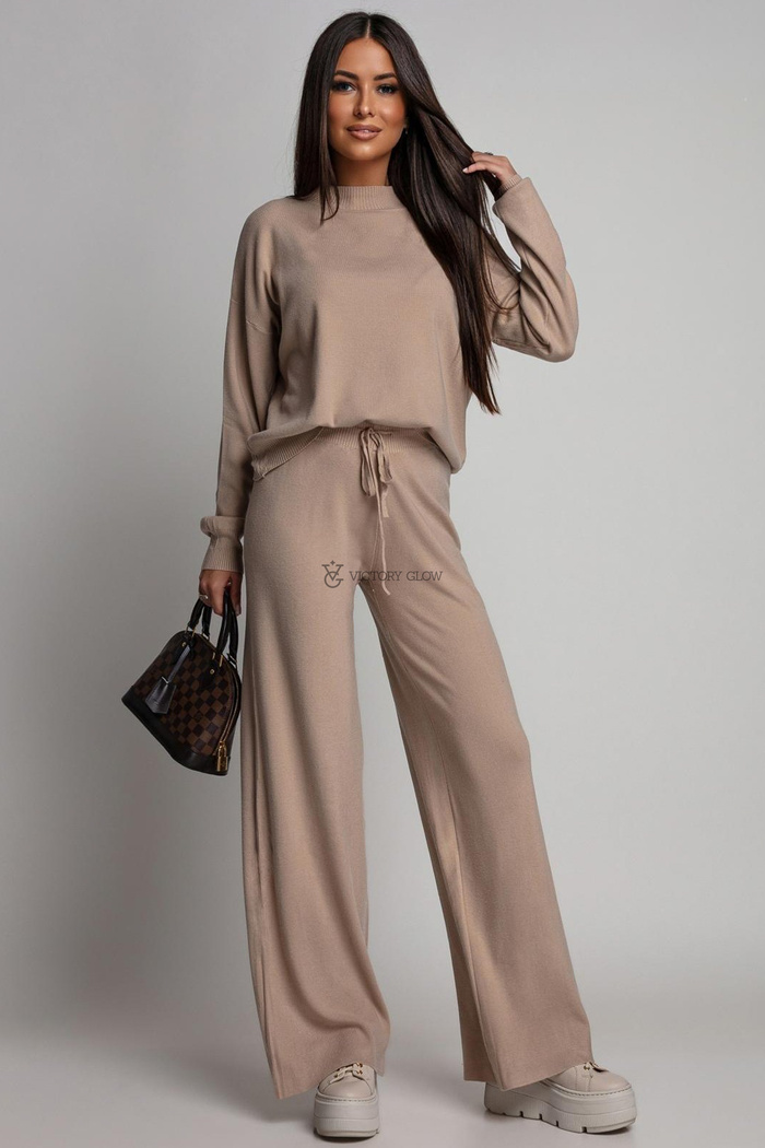 Dzianinowy komplet bluza i spodnie Ivy beżowy