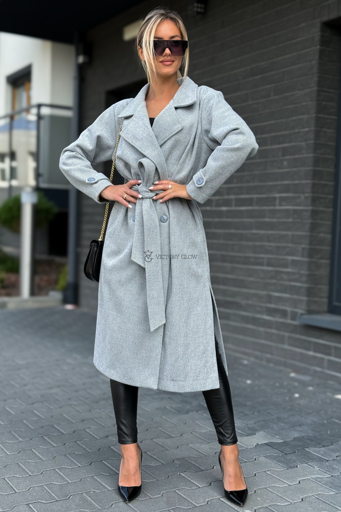 Klasyczny wełniany płaszcz bez podszewki Marina szary