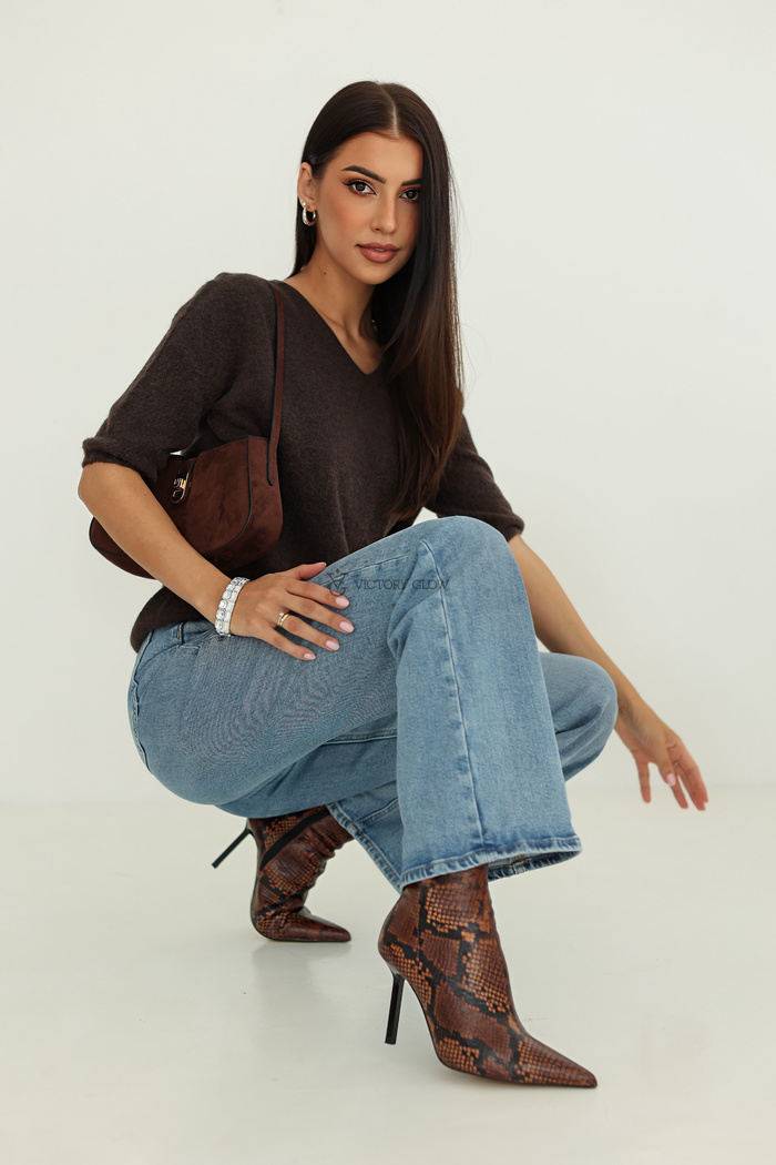 Miękki sweter Baby Alpaka z rękawem 3/4 czekoladowy