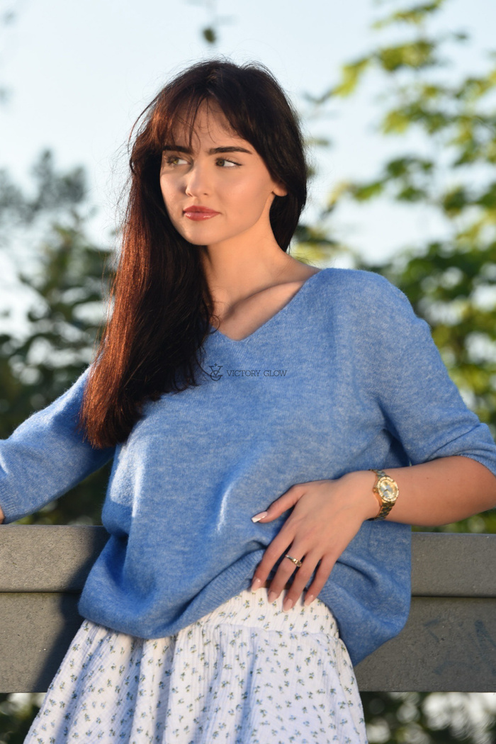 Miękki sweter Baby Alpaka z rękawem 3/4 niebieski melanż