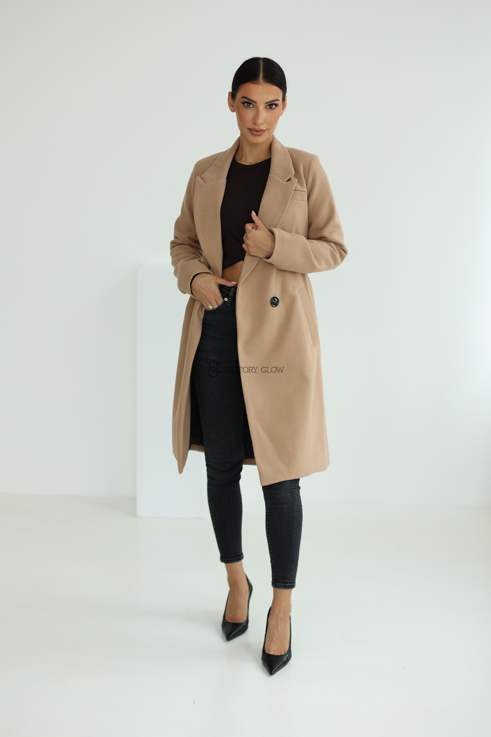 Elegancki płaszcz z paskiem Klara beżowy