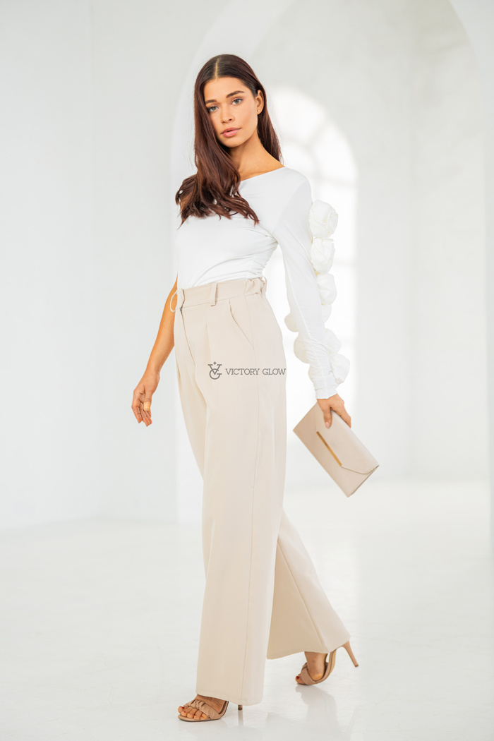Eleganckie spodnie wide leg Gainne beżowe